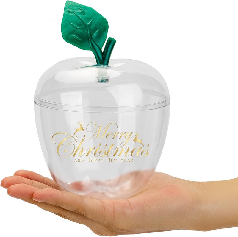 HANZE Large Clear Apple-Shaped Containers - Plastic Candy Filling Jar for Holiday Decorations, Back To School Teacher Appreciation Gift, Merry Christmas and Happy New Year Gift Boxes - 2 Pack - Image 2